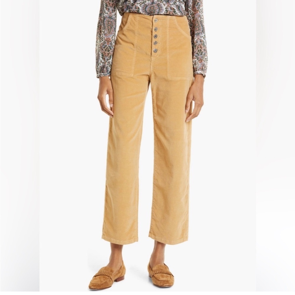 Veronica Beard Crosbie High Rise Crop Wide Leg Wood Thrush Corduroy Pants 26